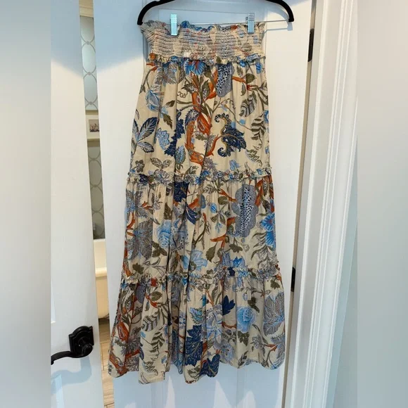 Floral Maxi Skirt in Blue and Cream - Picture 2 of 7